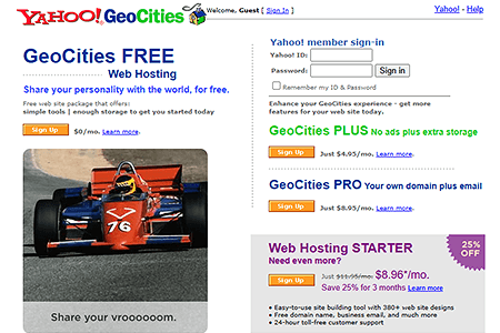 Yahoo! GeoCities website in 2005