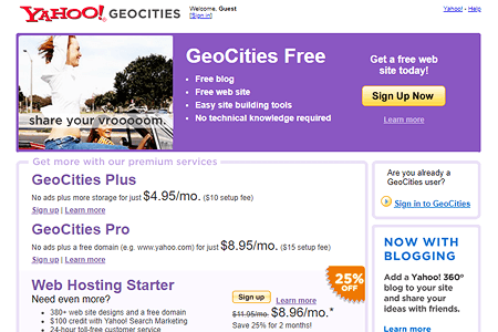 Yahoo! Geocities website in 2006