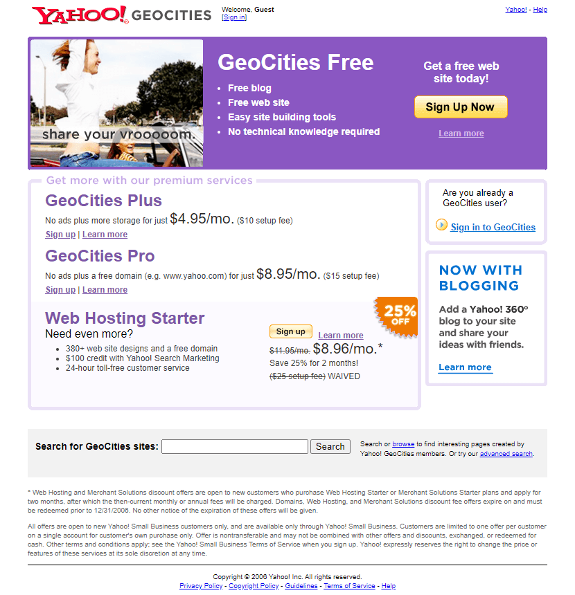 Yahoo! Geocities website in 2006