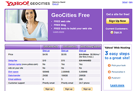 Yahoo! GeoCities website in 2007