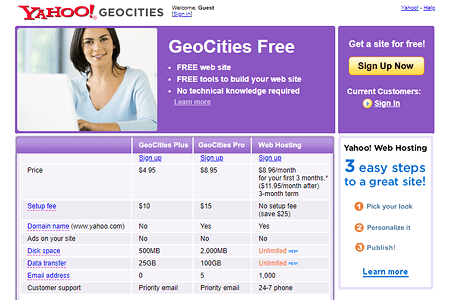 Yahoo! Geocities website in 2008