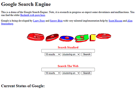Google homepage in 1997
