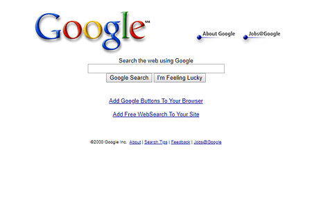 Google homepage in 2000
