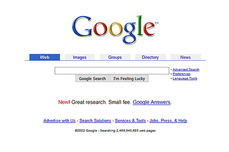 Google homepage in 2002