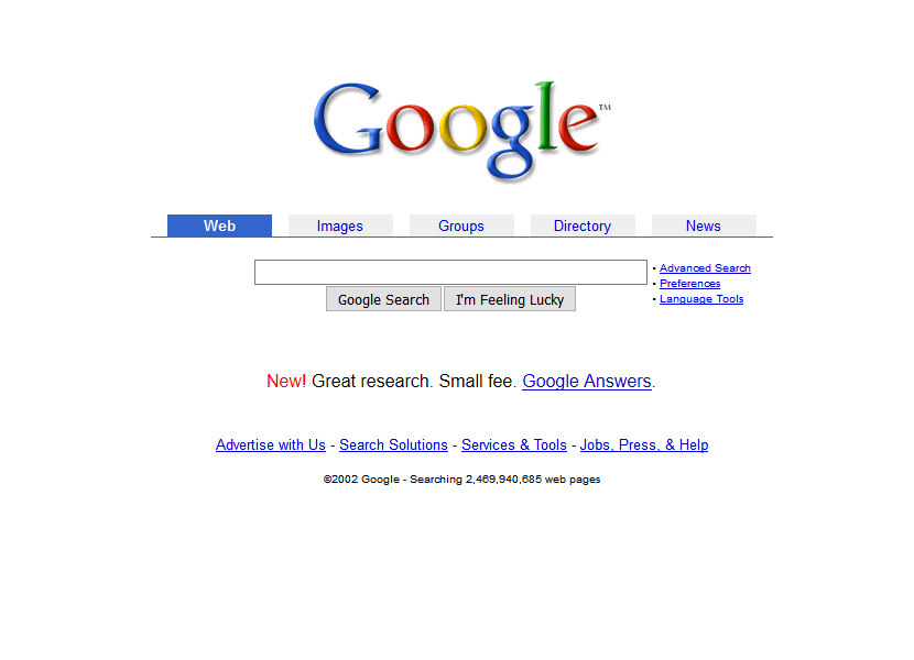 google in 2002 timeline web design museum
