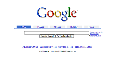 Google website in 2003