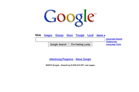 Google homepage in 2005