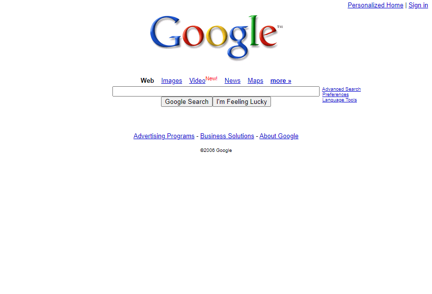 Google website in 2006