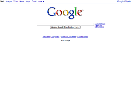 Google website in 2007