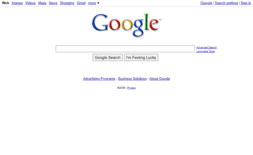 Google website in 2009