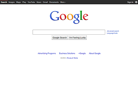 Google homepage in 2012
