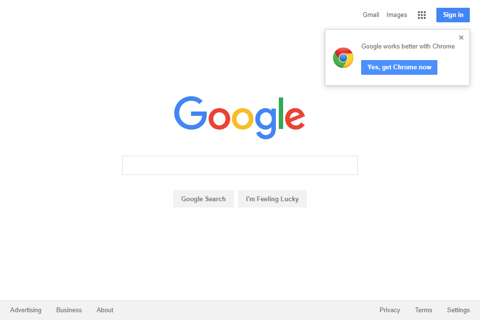 Google homepage in 2016