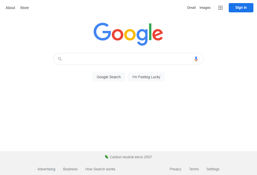 Google homepage in 2021