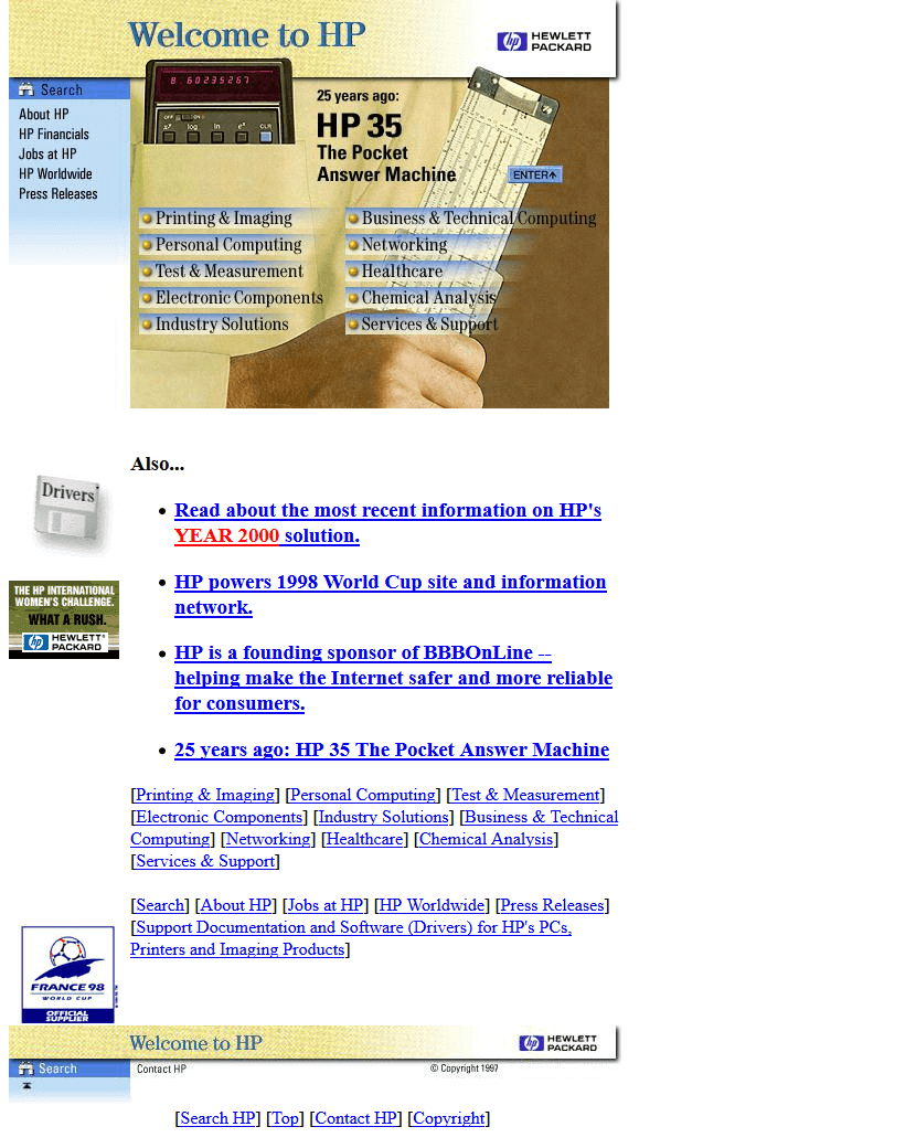 Hewlett Packard website in 1997
