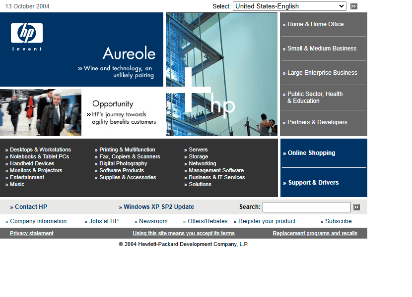 Hewlett Packard website in 2004