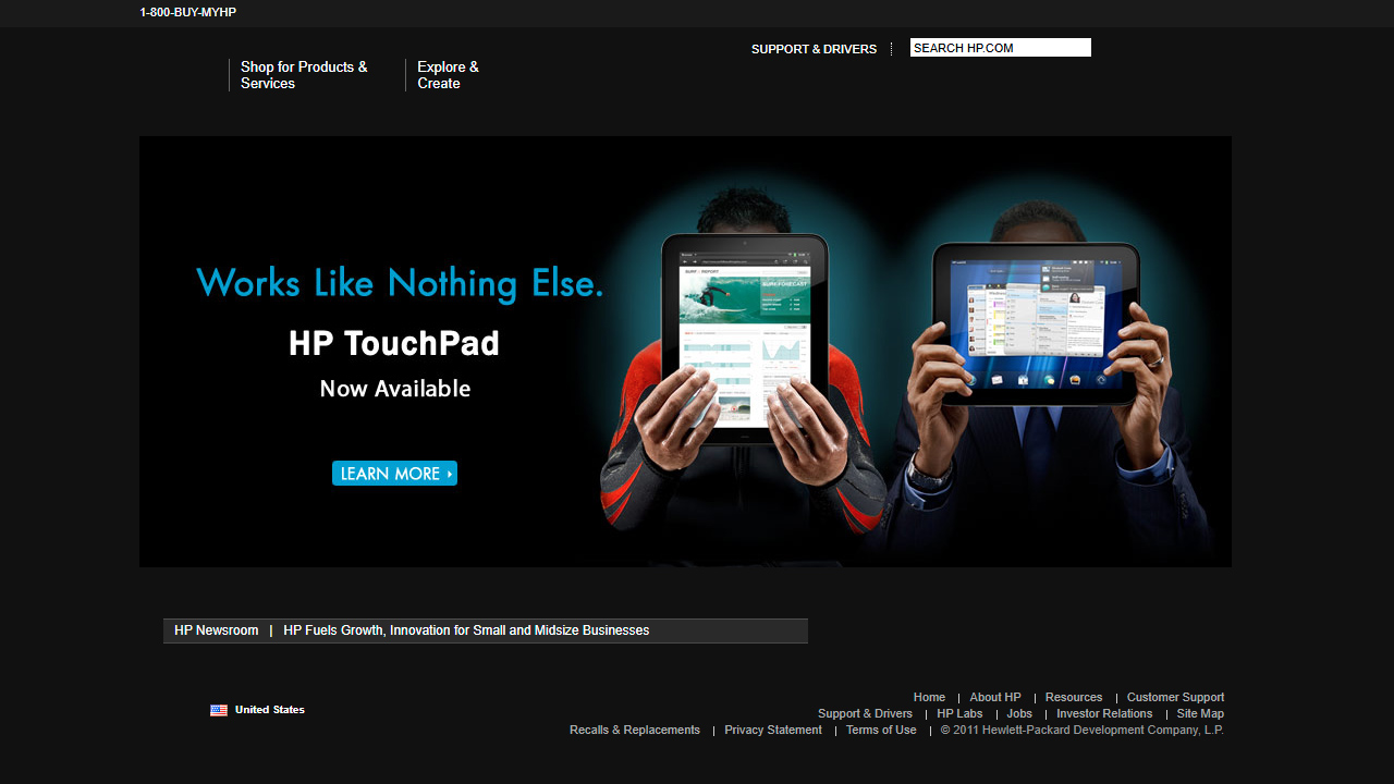 Hewlett Packard website in 2011