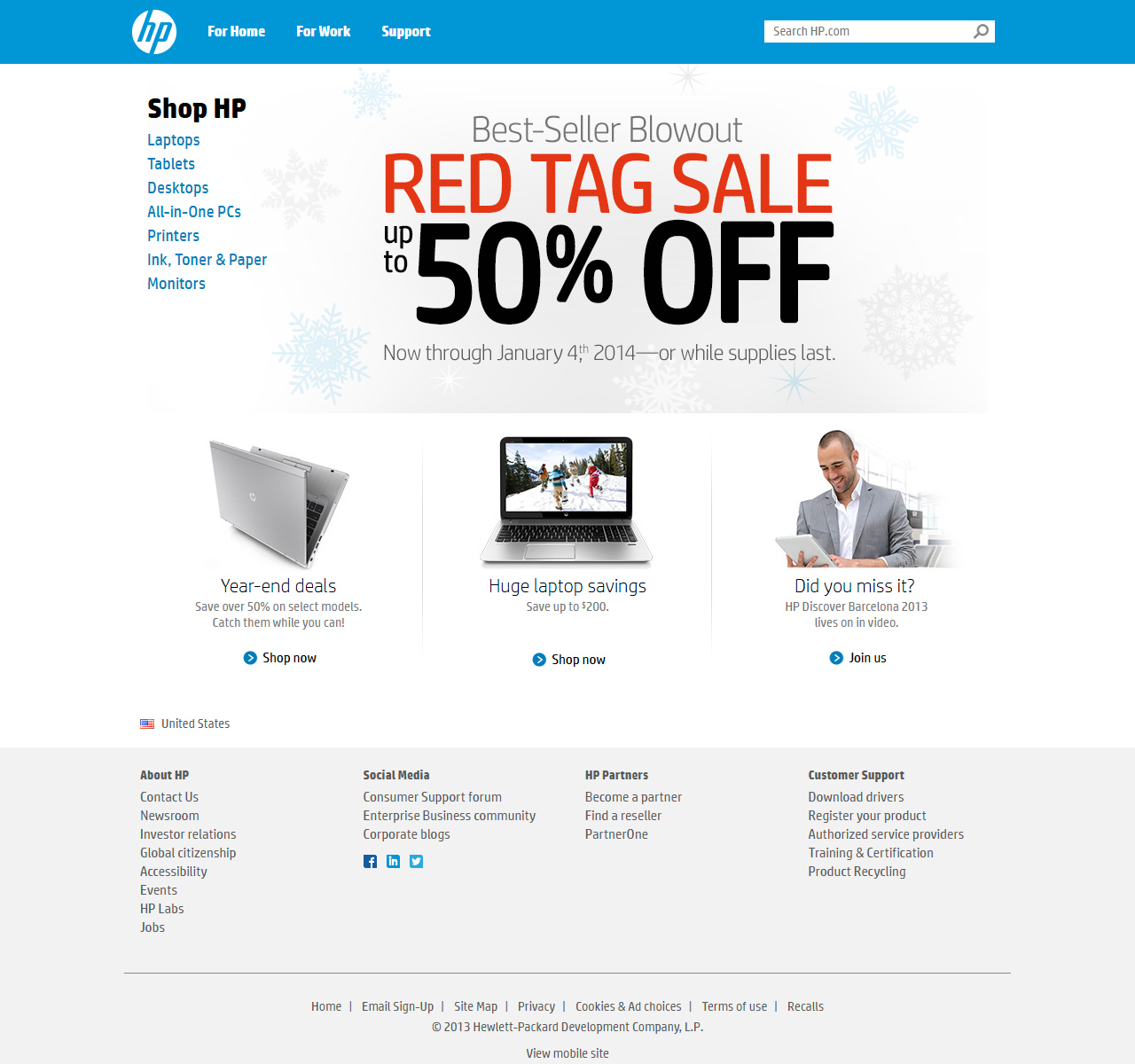 Hewlett Packard website in 2013