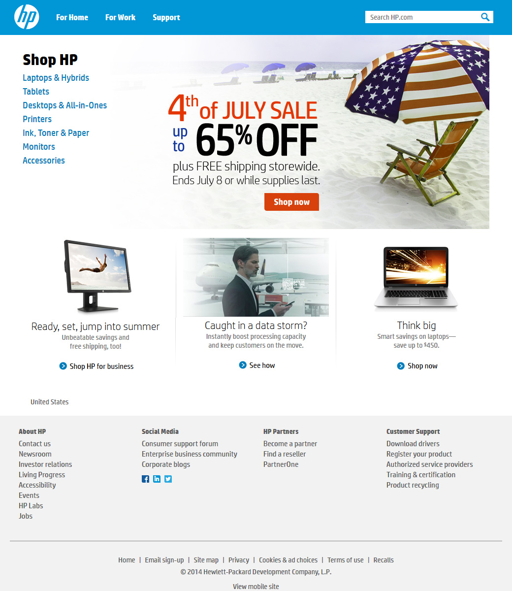 Hewlett Packard website in 2014