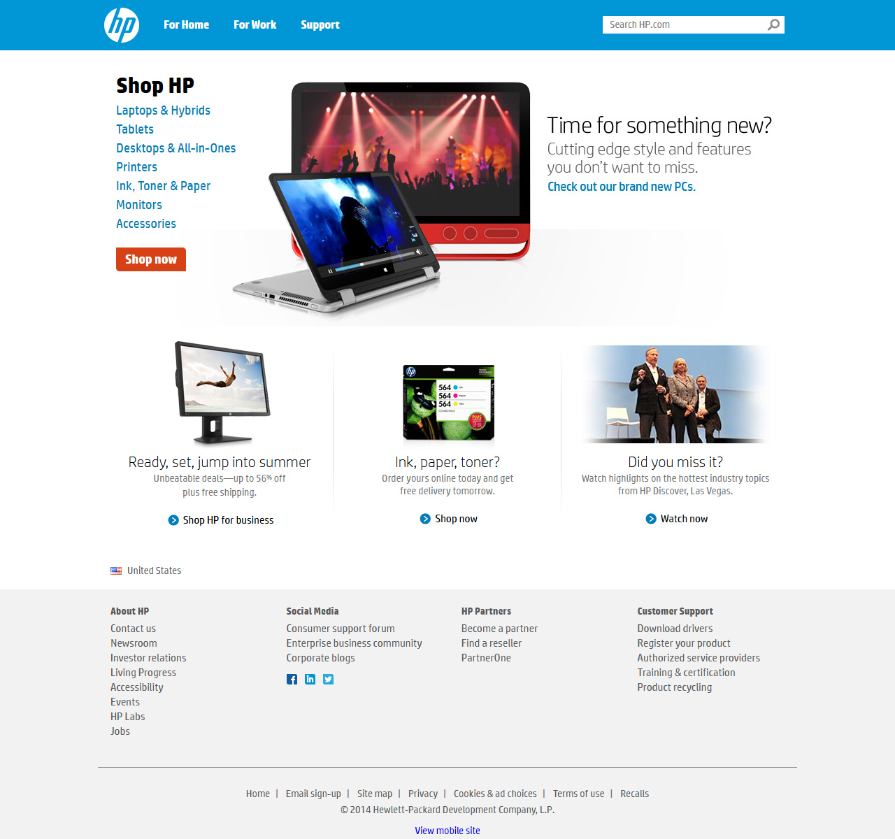 Hewlett Packard website in 2014