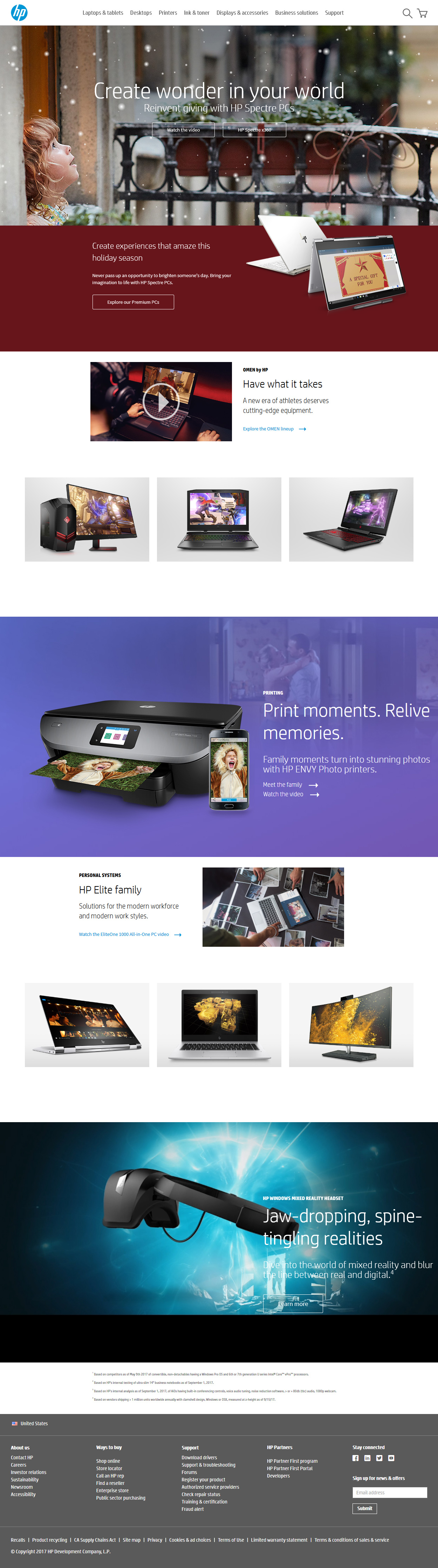 Hewlett Packard website in 2017