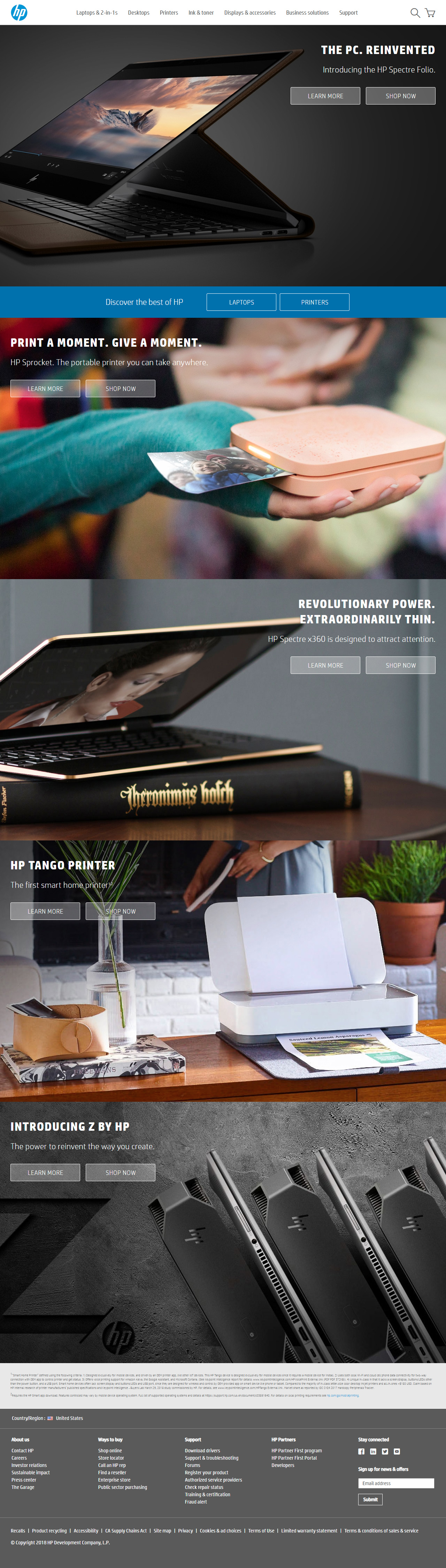 Hewlett Packard website in 2018