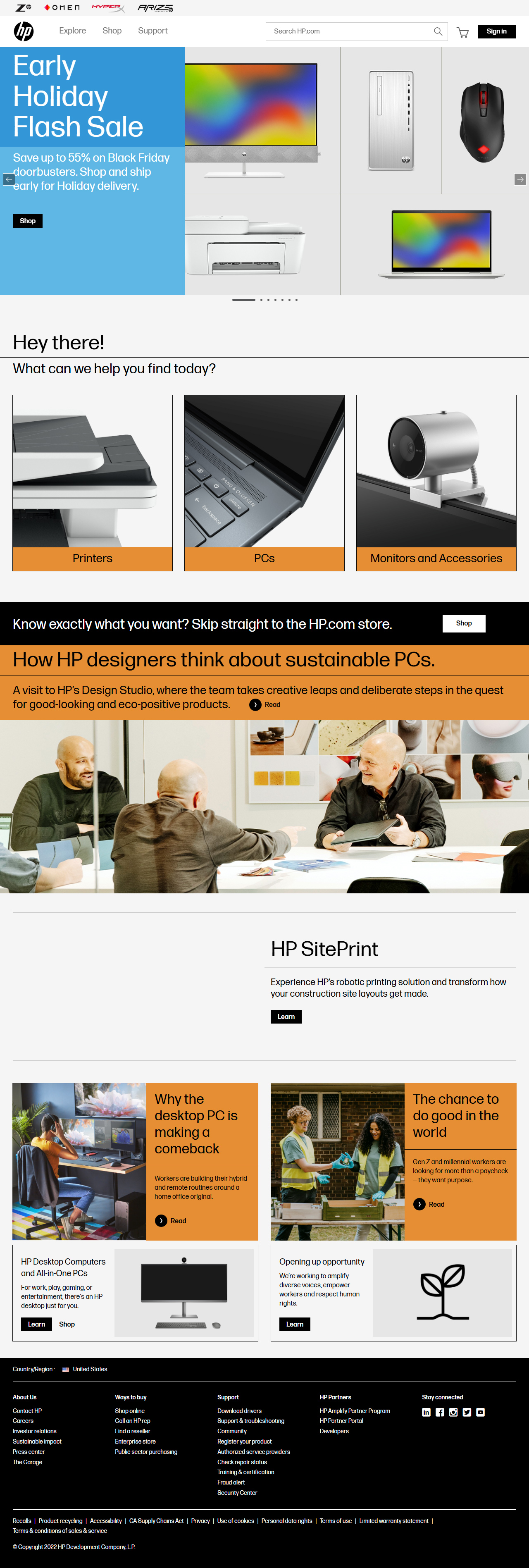 Hewlett Packard website in 2022