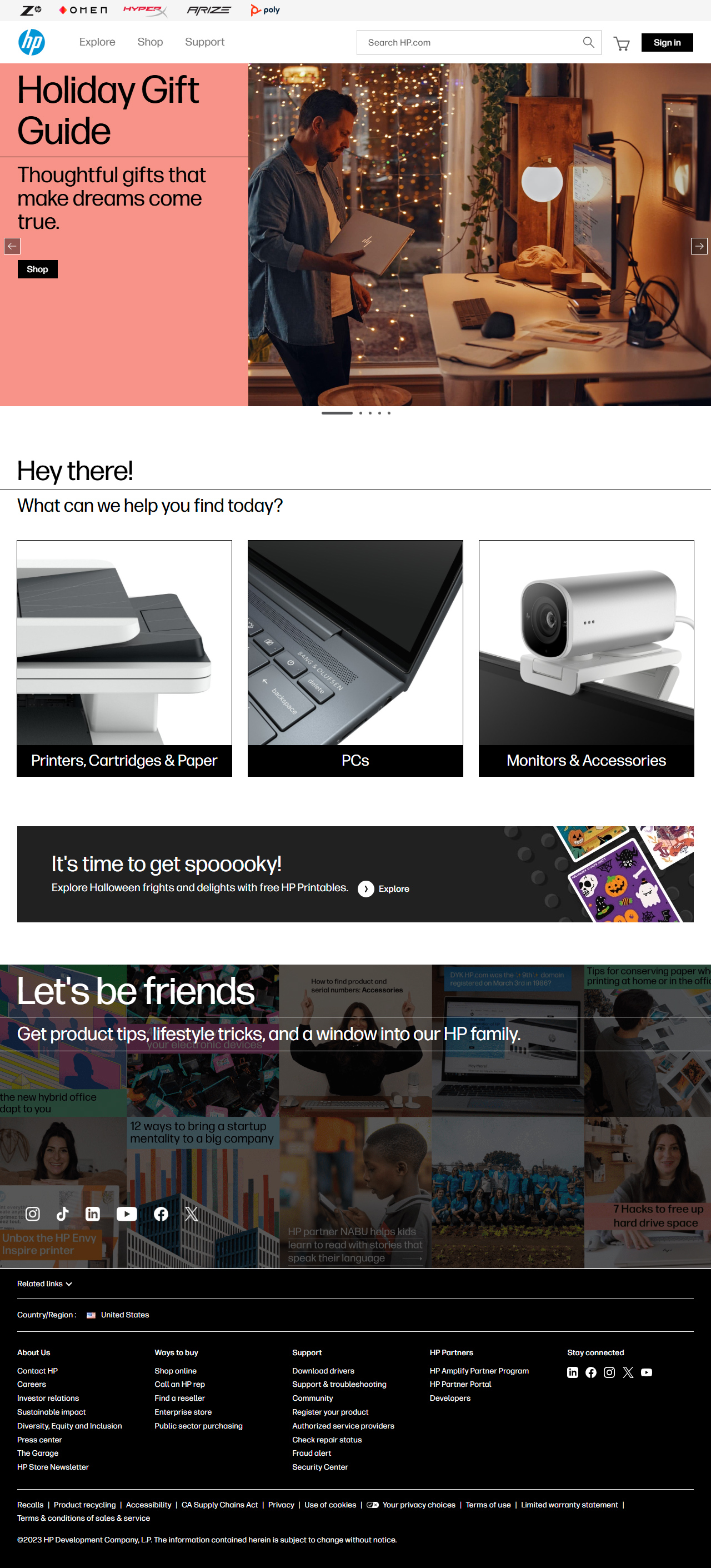 Hewlett Packard website in 2023