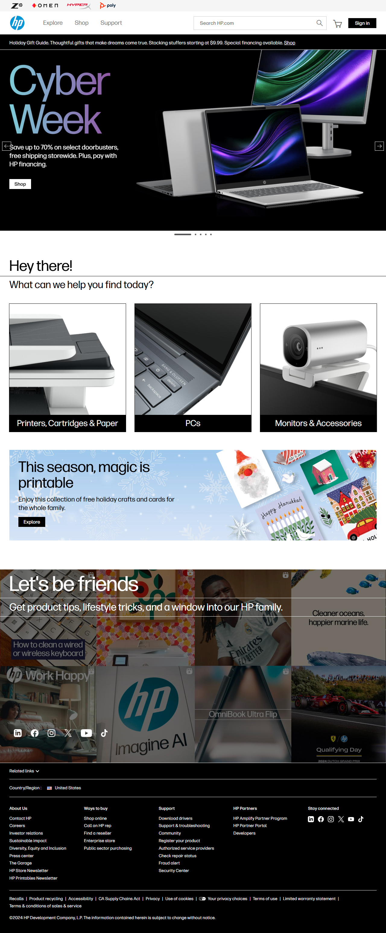 Hewlett Packard website in 2024