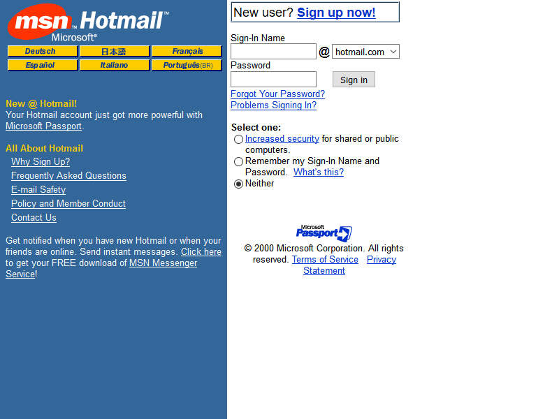 Hotmail in 2000