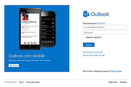 Hotmail website in 2013