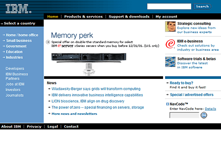 IBM website in 2001