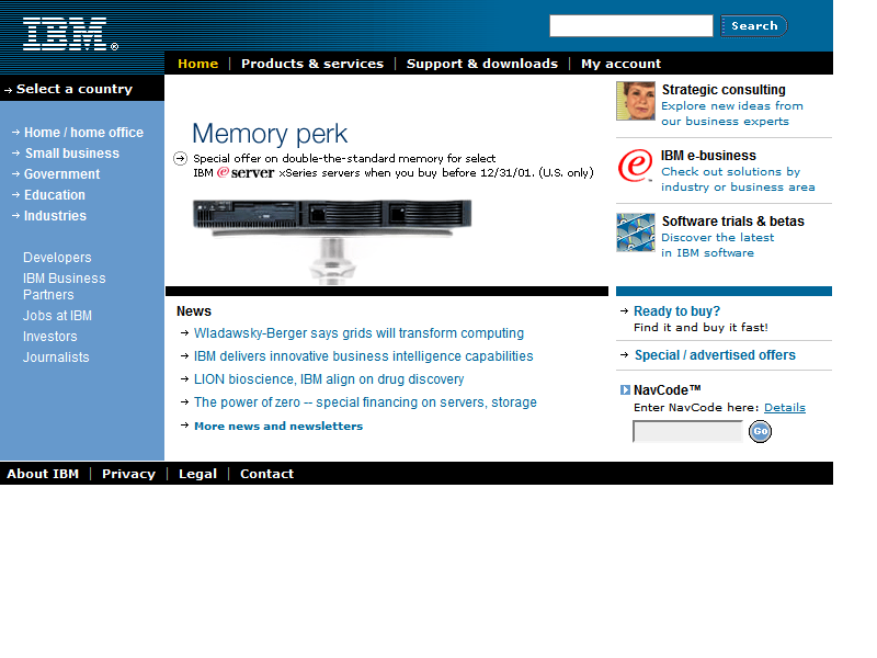 IBM website in 2001