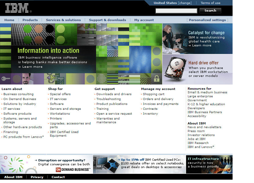 IBM website in 2005