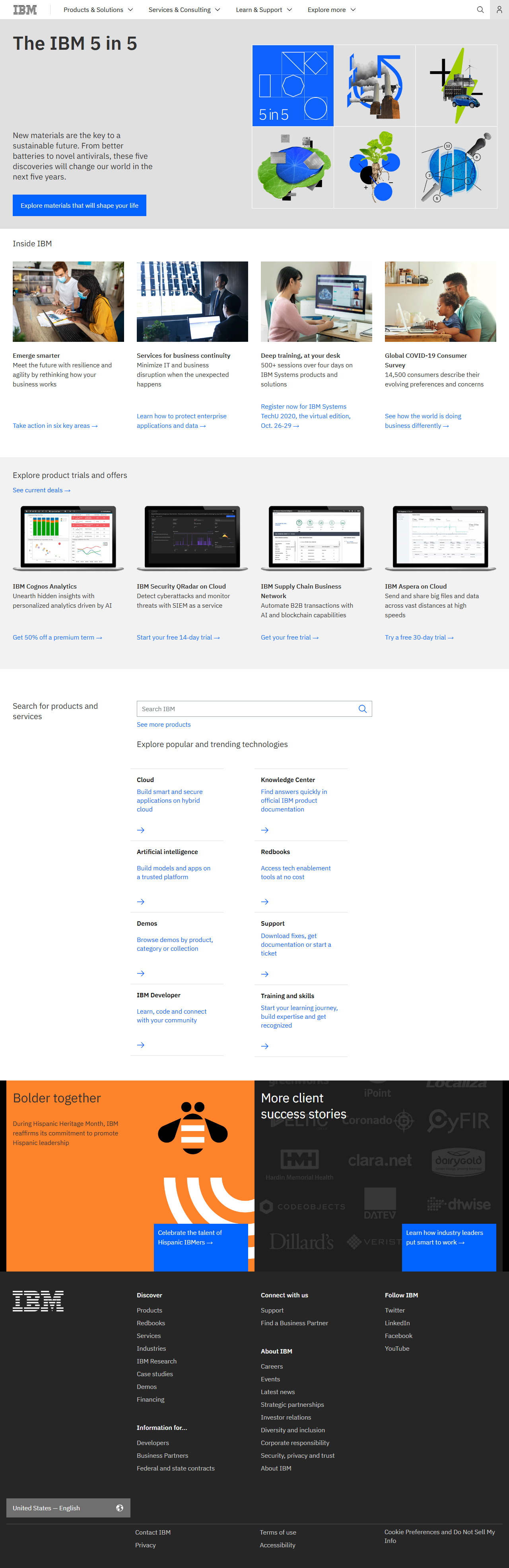 IBM website in 2020