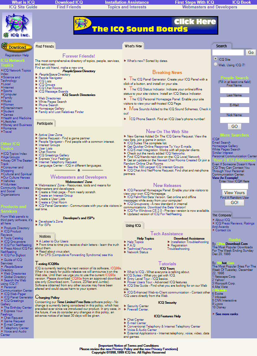 ICQ website in 1999
