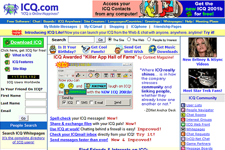 ICQ website in 2001