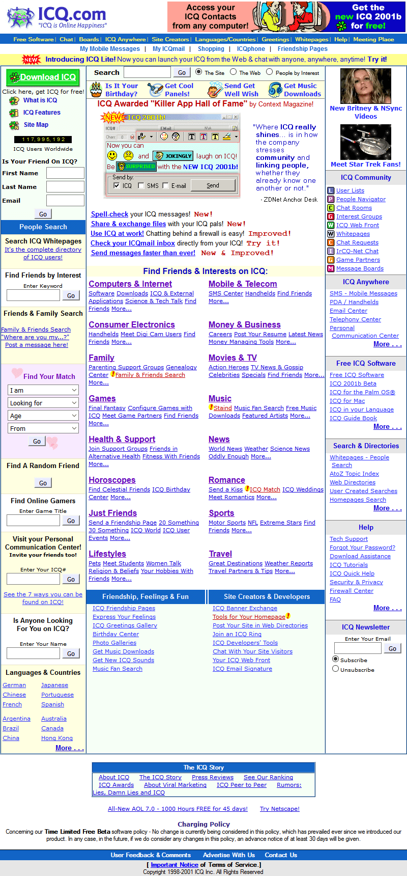 ICQ website in 2001