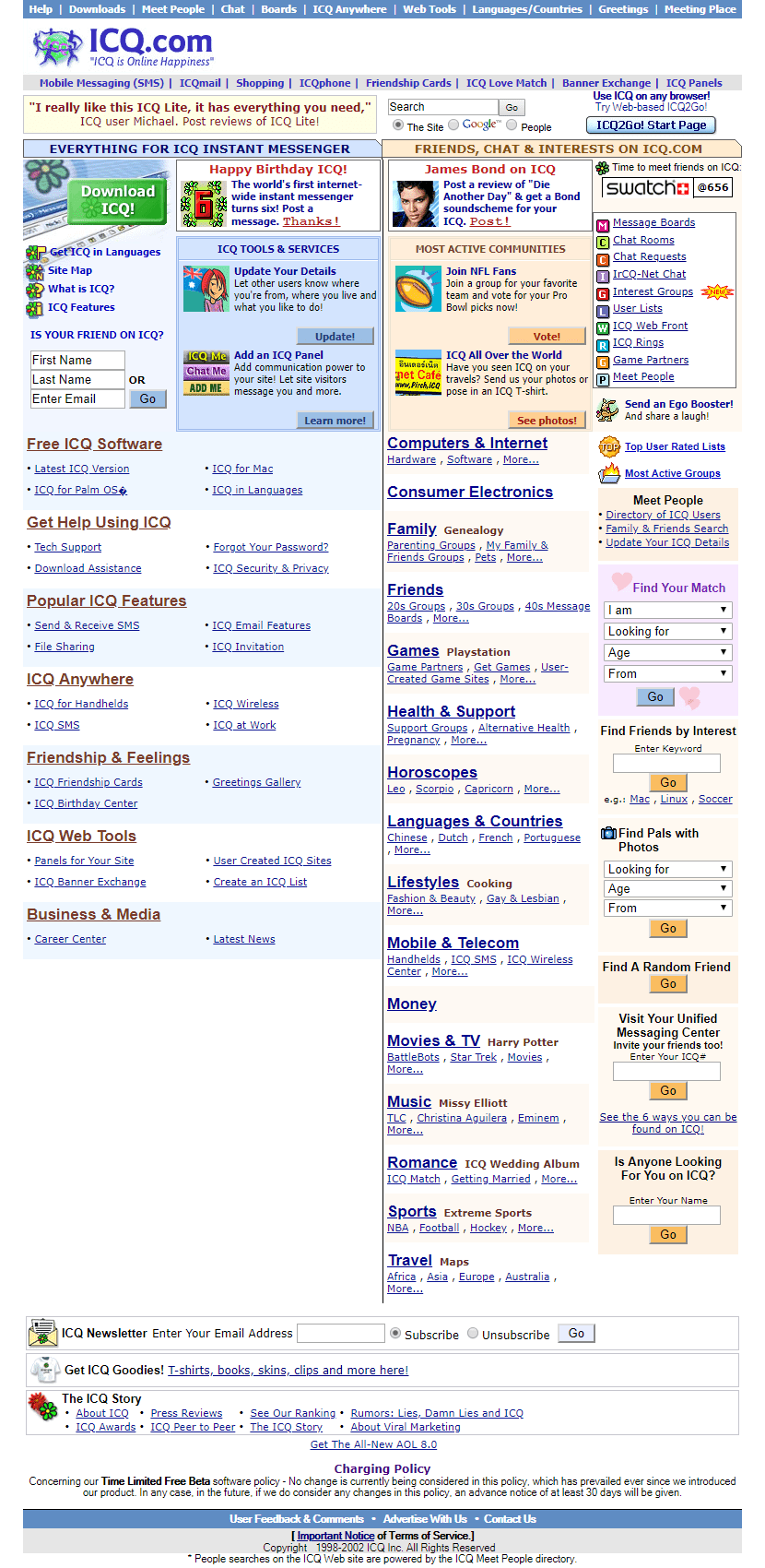 ICQ website in 2002