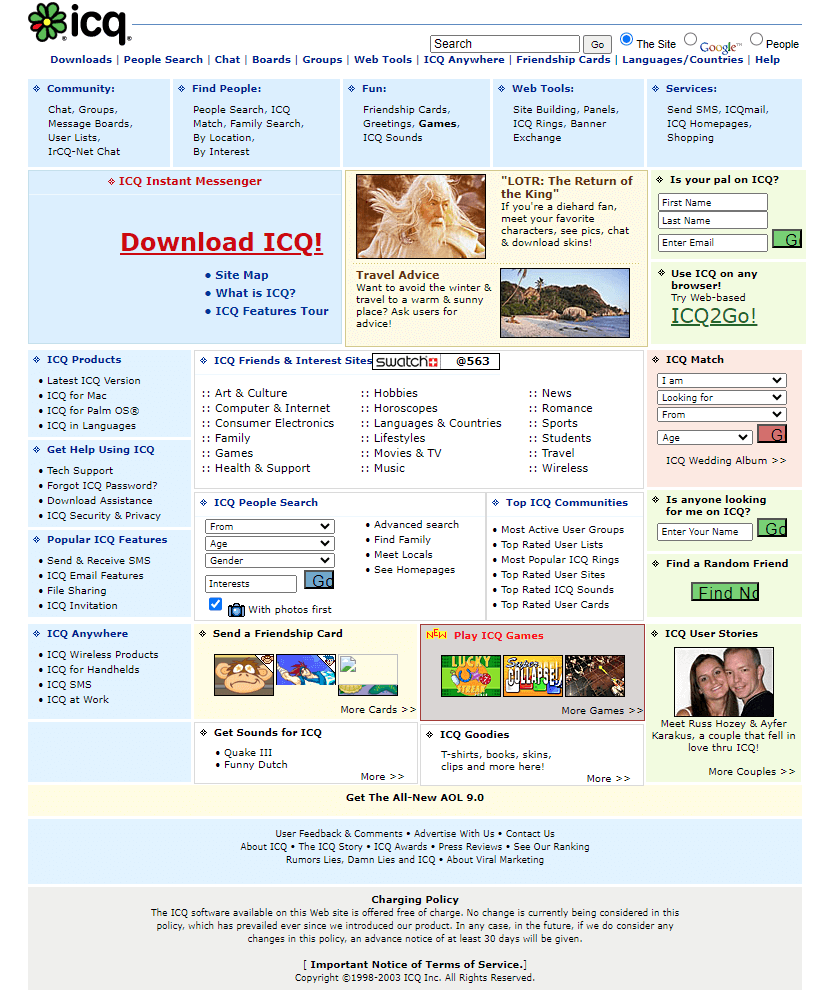 ICQ website in 2003