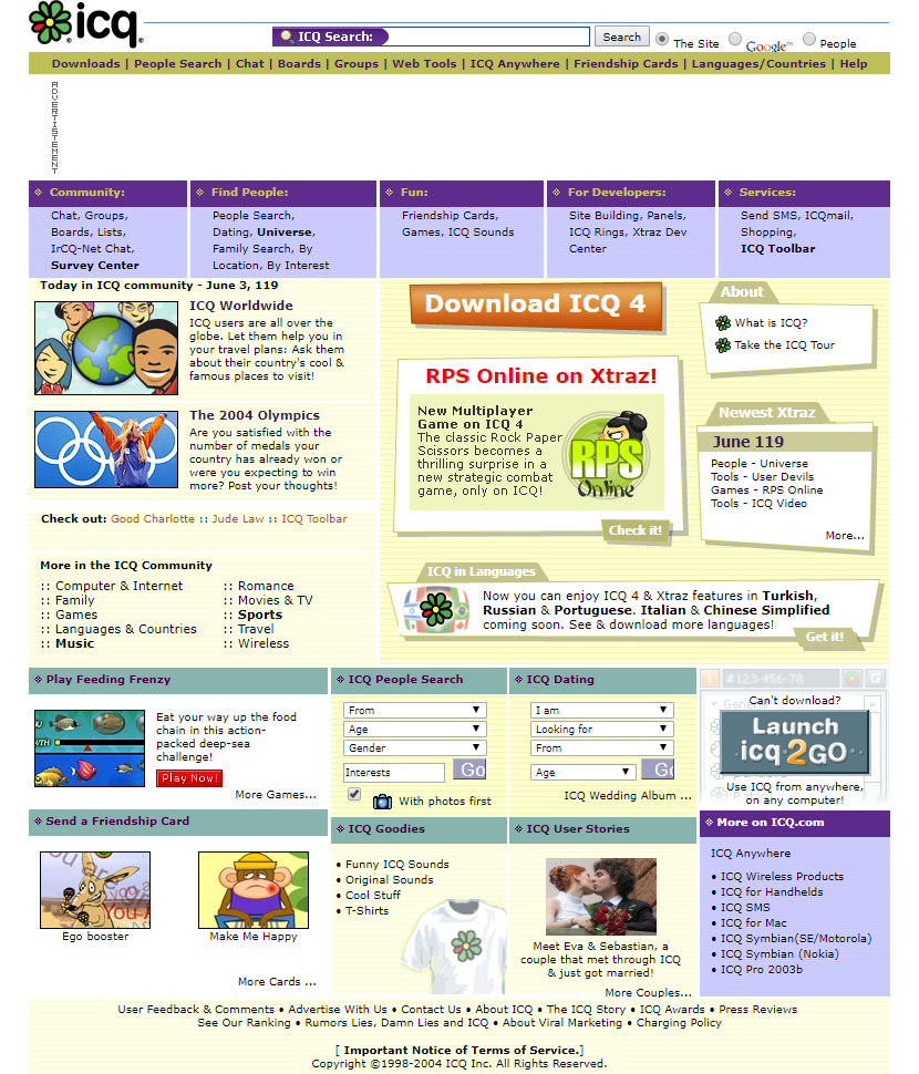 ICQ website in 2004