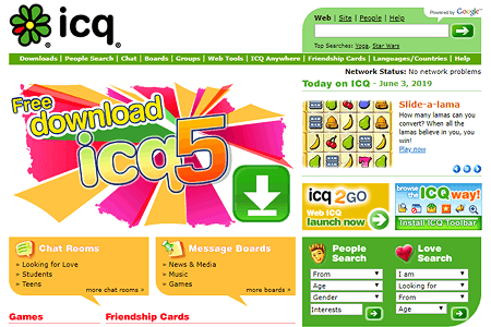 ICQ website in 2005