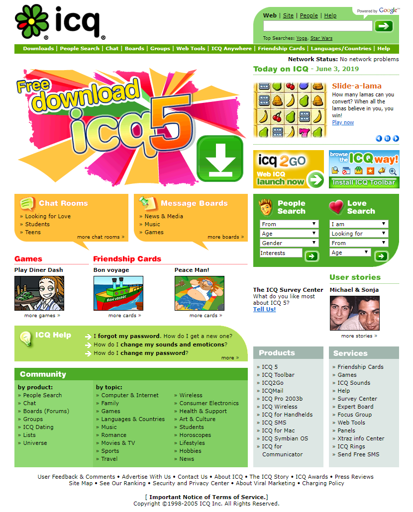 ICQ website in 2005