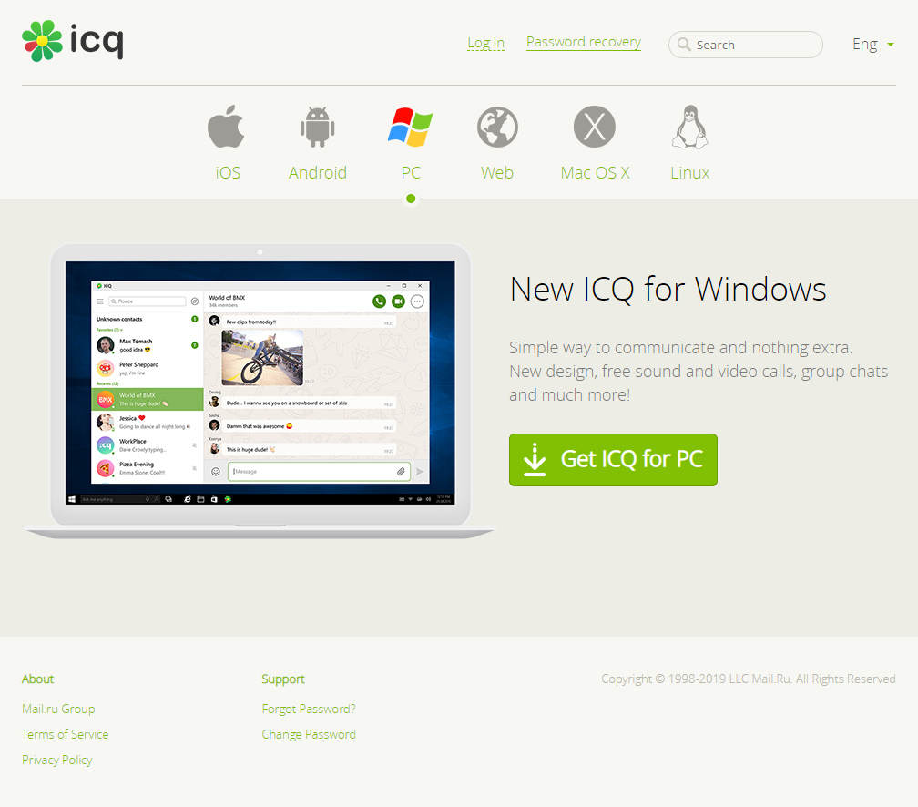 ICQ website in 2019