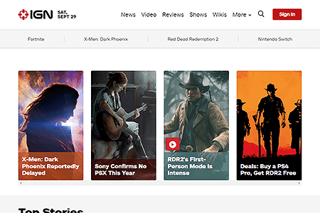 IGN website in 2018