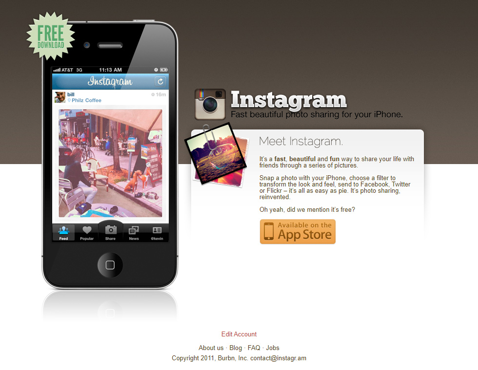 Instagram website in 2011