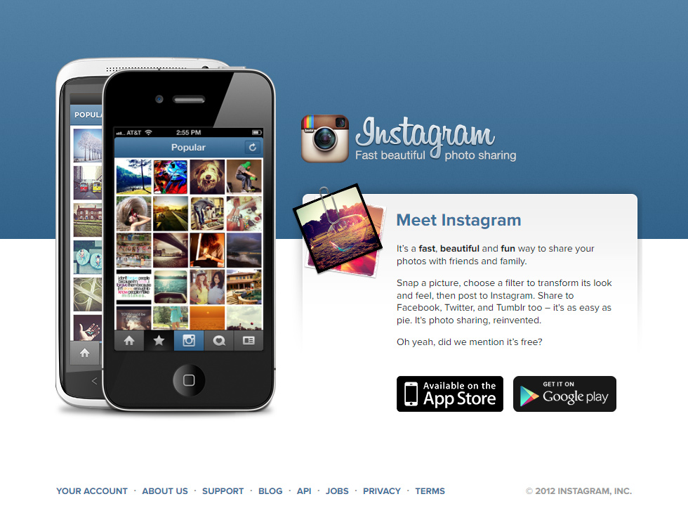 Instagram website in 2012