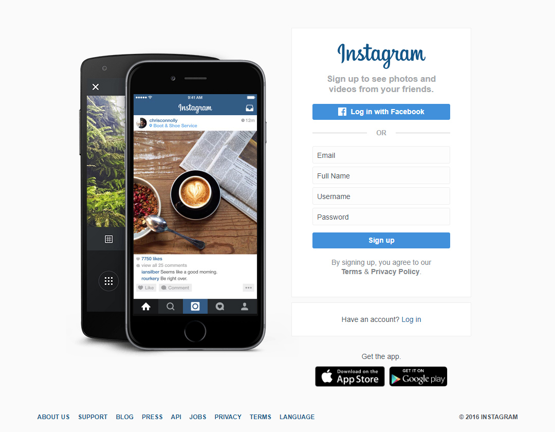 Instagram website in 2016