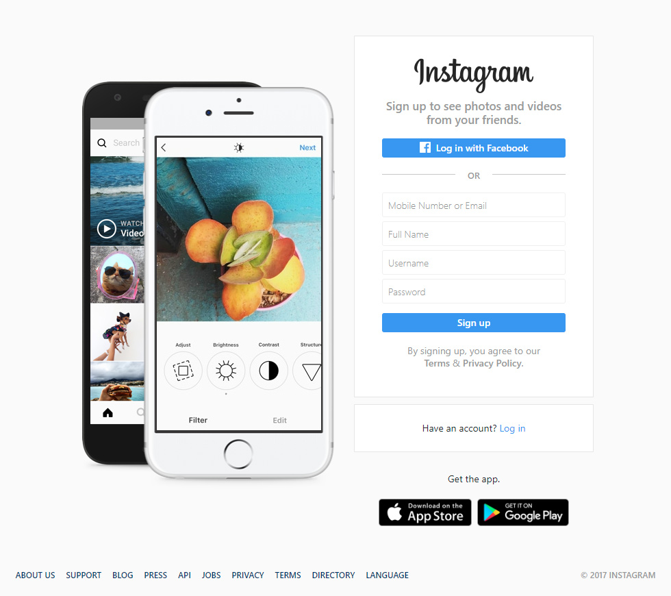Instagram website in 2017