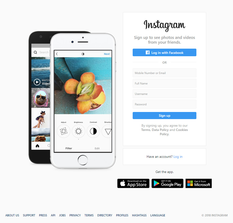 Instagram website in 2018