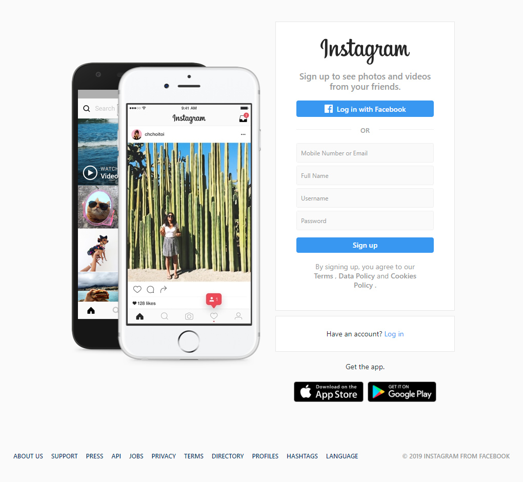Instagram website in 2019